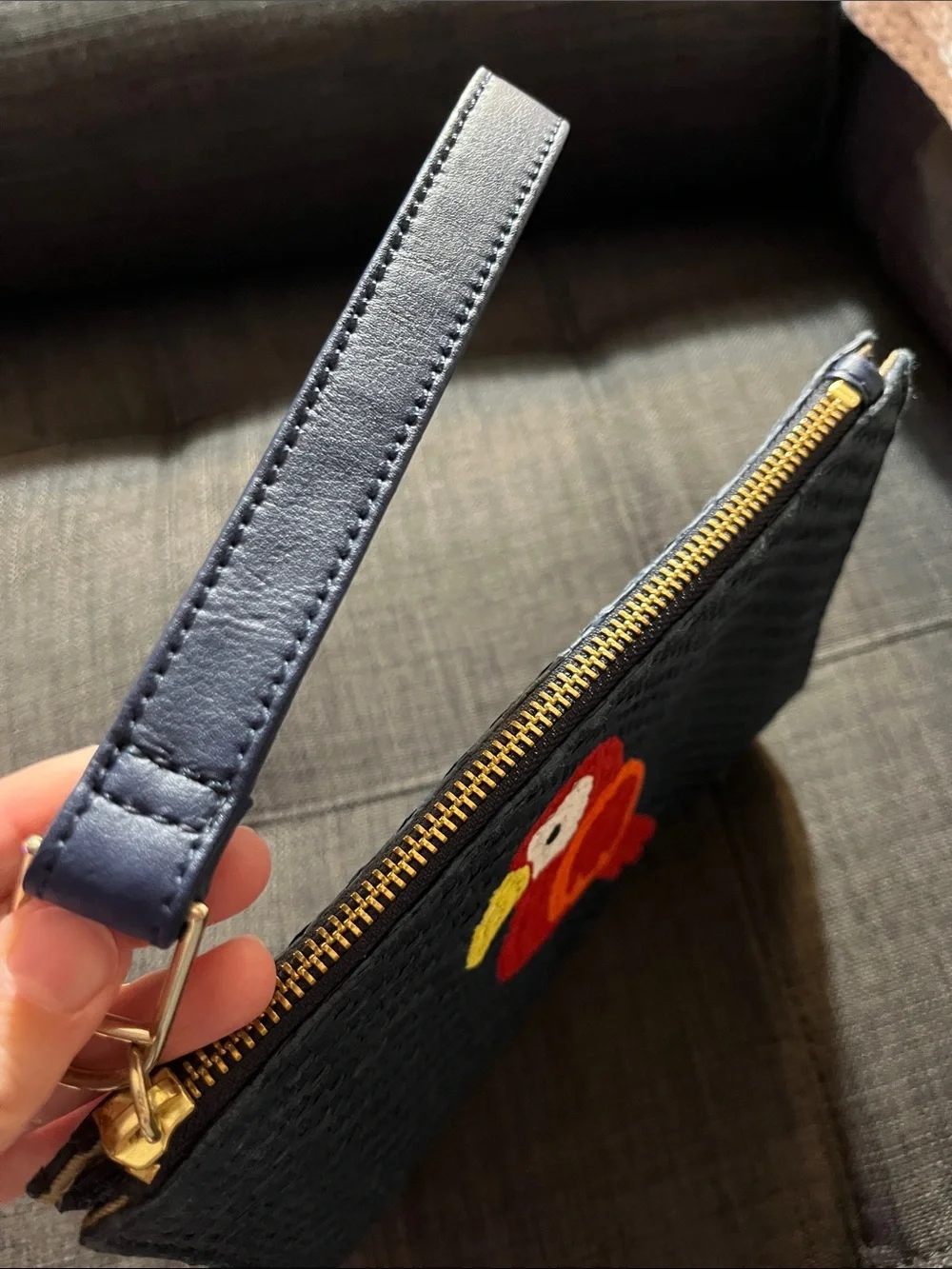 Talbots Navy Blue Embroidered Red Parrot Clutch Purse